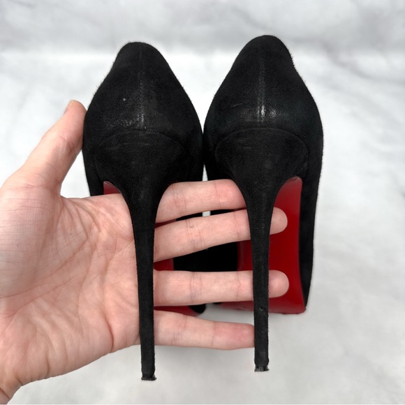 Christian Louboutin New Very Prive 120 Suede Open Toe Stiletto Heel Pumps Black - Picture 7 of 14
